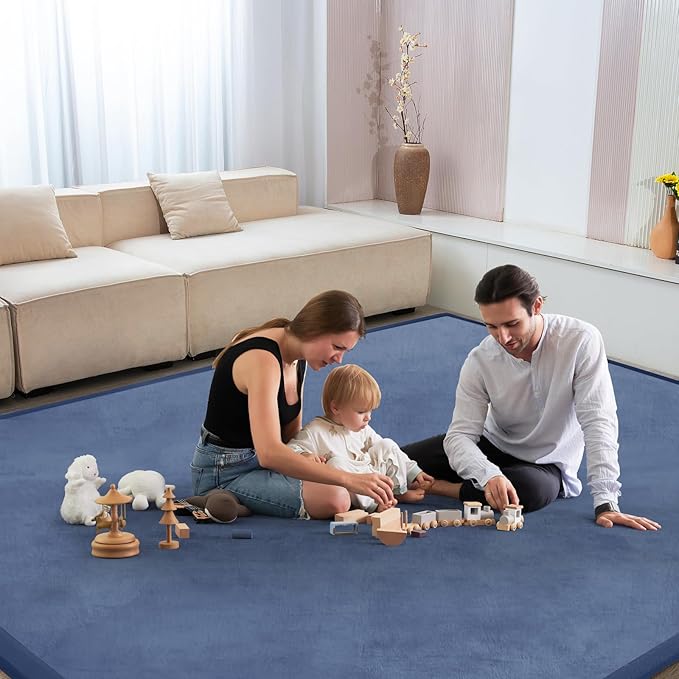 Baby Play Mat for Floor Tummy Time Nursery Muscle Mat Area Rug Playroom Rug Tatami 79"x118" Memory Foam 1.3" Thick Crawling For Babies,Toddlers, Infants, Kids,Floor(Blue)