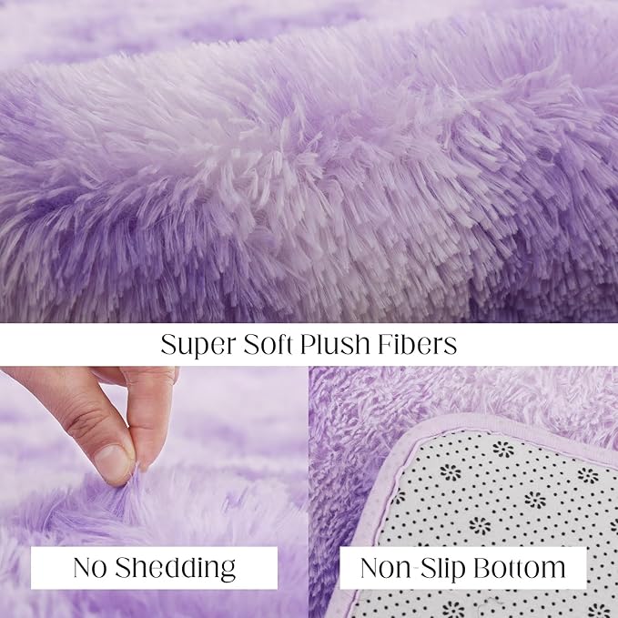Luxury 4x6 Area Rug, Ultra Soft Rugs for Living Room, Plush Carpet Rugs for Bedroom, Non-Slip Indoor Rug for Nursery, Study Room, Playroom, Home Decor, Tie-Dyed Purple