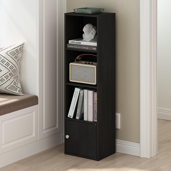 Furinno Luder Shelf Bookcase with 1 Door Storage Cabinet, Blackwood