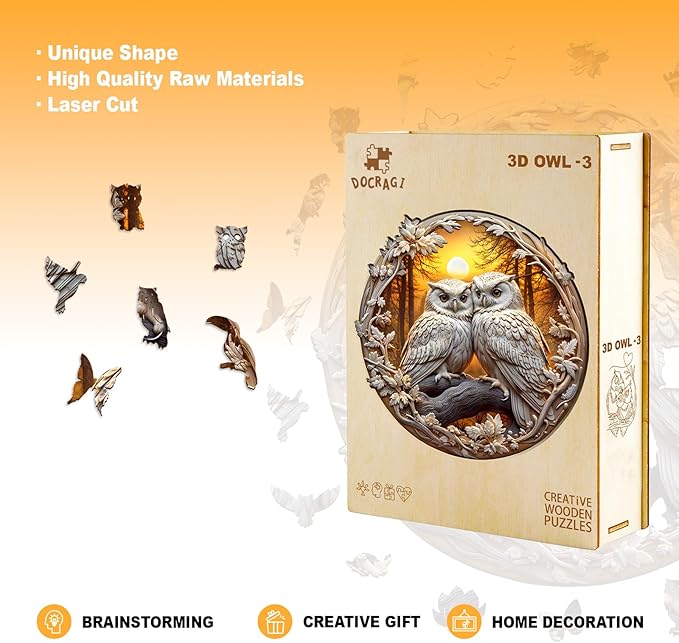 Wooden Puzzles for Adults - Couple Owl Wooden Jigsaw Puzzle - Unique Animal Shaped Wood Puzzles Adult - Creative Birthday Gift Family Game 200pcs