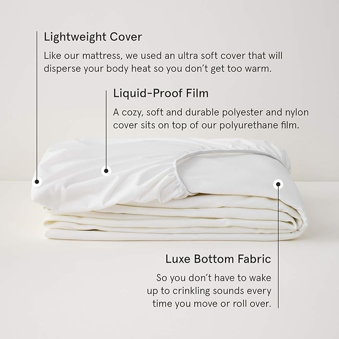 Tuft & Needle Queen Mattress Protector - Waterproof, Liquid-Proof, Sleeps Quiet, Fitted Sheet Style, Soft and Comfortable, White