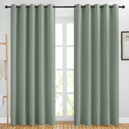 NICETOWN Blackout Sage Green Curtains & Drapes for Living Room - Thermal Insulated Solid Grommet Sound Reducing Room Darkening Window Treatments for Bedroom/French Door (2 Panels, W66 x L84)