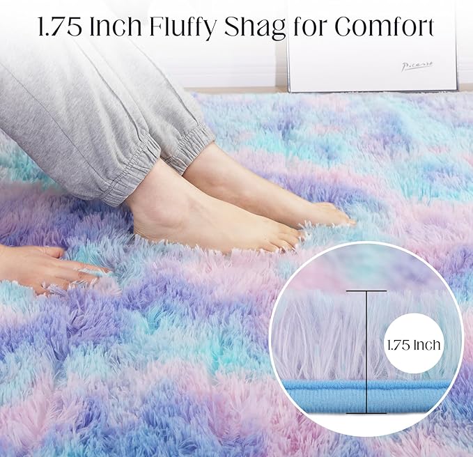 Rainbow Rug for Girls Room, 3x5 Fluffy Area Rugs for Bedroom, Colorful Kids Rug Cute Anti-Skid Indoor Carpet for Nursery, Living Room, Playroom, Home Decor