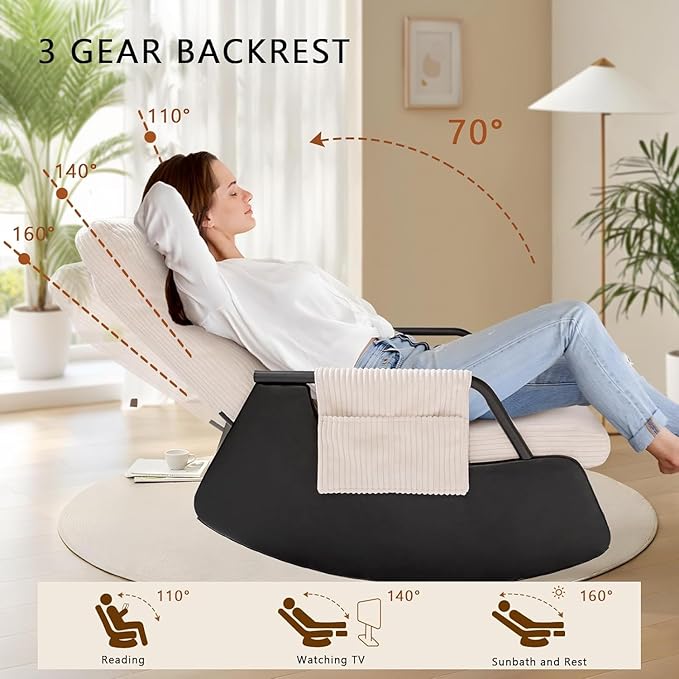 Rocking Chair for Nursery, Modern Upholstered Plush Seating Glider Recliner Chair with High Backrest and Side Pocket, Accent Armchair with Cushions for Living Room/Reading (Beige)