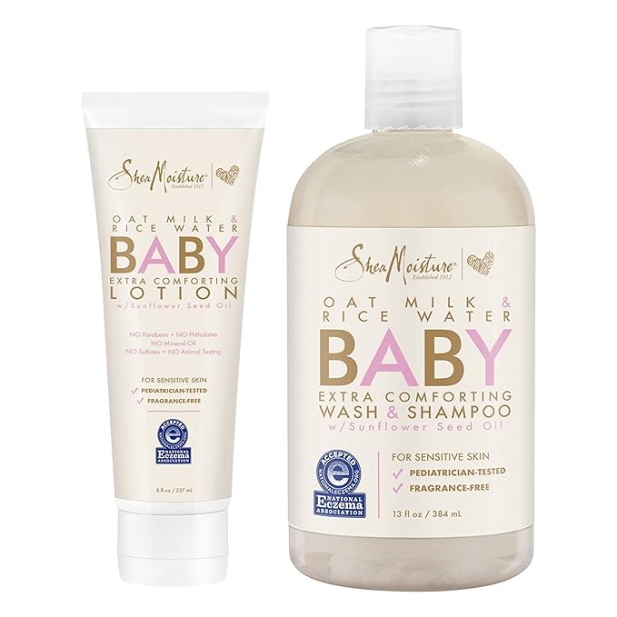 SheaMoisture Baby Wash and Shampoo 21 oz 2 Count - Oat Milk and Rice Water Care with Shea Butter for Sensitive and Dry Skin, Hypoallergenic, Sulfate and Paraben Free, Fragrance Free