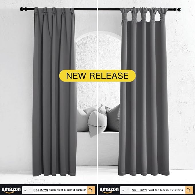 NICETOWN Blackout Curtains for Bedroom 63 inch Length 2 Panels - Window Treatment Thermal Insulated Solid Grommet Blackout for Living Room (52 by 63 Inch,Grey)