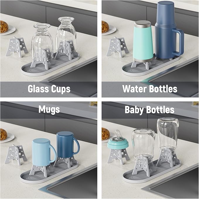 NiHome Silicone Water Bottle Drying Racks Set of 3 with Drip Tray,Cheese Style for Faster Drying,Bottle Dryer Racks Fit for Stanley YETI Cups Owala Sports Bottle Baby Bottle Thermoses Mugs