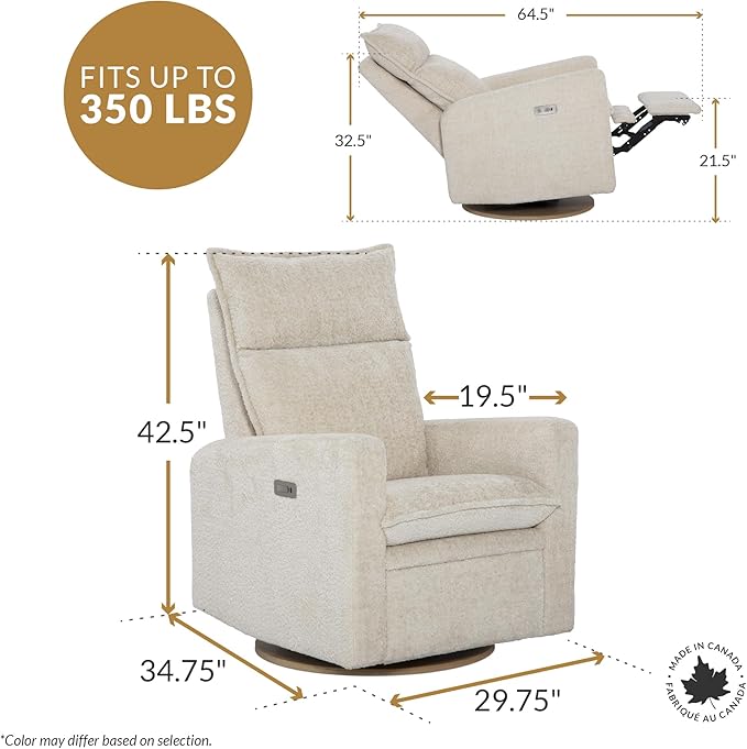 Arya Modern Nursery Chair Glider Recliner with 180° Swivel - Cozy Motorized Reclining Nursing Chair with USB Ports, Gentle Motion, Ergonomic Design, Canadian-Made (Heather Grey/ARLO Fabric)