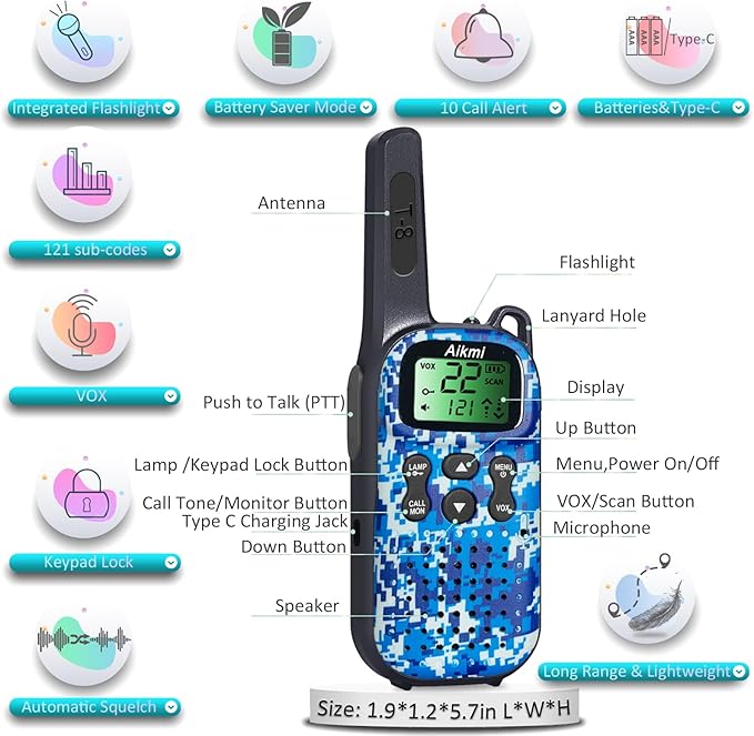 Toys for Boys Walkie Talkies for Kids 5 6 7 8 Year Old Boy Pretend Play Police Military Spy Hunt Camp Outdoor Toys for Kids Birthday Present Boys Gifts (Blue Blue)