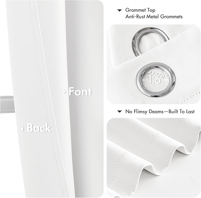MIULEE Pure White Curtains for Bedroom Living Room 96 Inches Long 2 Panels, Thermal Insulated Room Darkening Drapes Grommet Top Noise Reducing Window Treatments 40x96 Inch