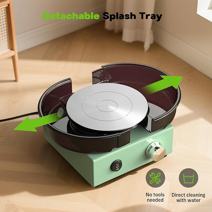 Alldeer Mini Pottery Wheel Kit - 6" Turntable Two-Way Rotation Clay Wheel, Metal Frame, Removable Splash Tray Ceramic Making Kit with 18PCS Sculpting Tools, Pottery DIY Machine for Kids and Beginners