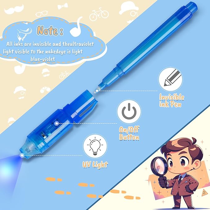 Invisible Ink Pen 24Pcs, Spy Pens with UV Light, Magic Marker, Classroom Prize, Birthday party favors for kids 8-12, Kids Christmas Gift Stocking Stuffers
