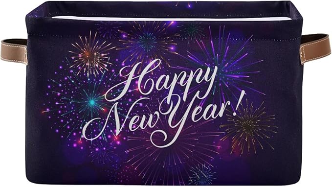 Storage Basket Happy New Year Cube Storage Bins Organizer Bag Collapsible Closet Shelf Baskets with handle for Baby Cloth Pet Toy Book 14.2×10.2×8.3 IN