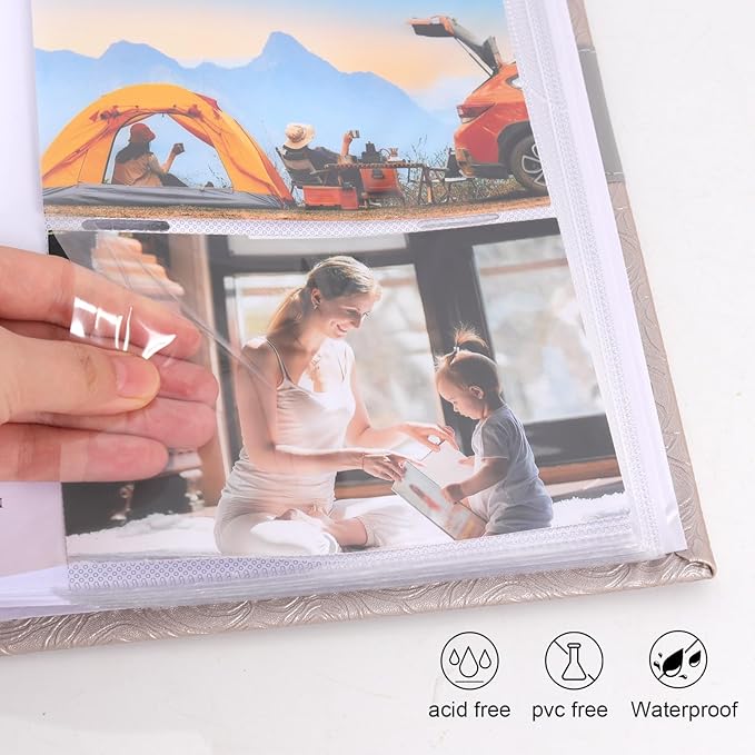 RECUTMS Photo Album with Writing Space 4x6 300 Pockets Photo Book,Leather Cover Picture Album with Memo Areas for Wedding Anniversary Family Baby Couple Valentines Graduation Travel (Grey)