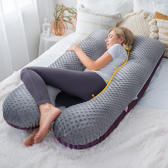 Meiz Pregnancy Pillow, Pregnancy Body Pillow, Pregnancy Pillows for Sleeping, Maternity Pillow for Pregnant Women with Velvet Cover, Grey & Purple
