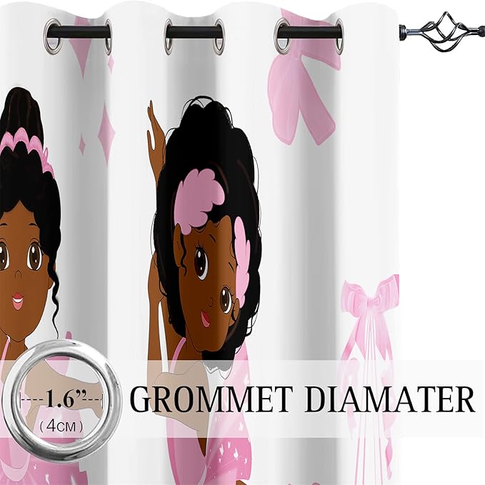 Black Girl Blackout Curtains 2 Panels 63" Inch Drapes for Kids Nursery Bedroom Kids Blackout Curtains Cute Girls Themed Grommet Top Thermal Insulated Curtains for Nursery, 82" x 63"