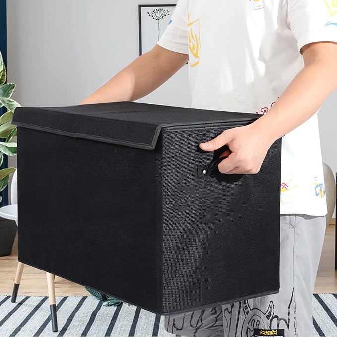 popoly Large Toy Box Chest Storage with Flip-Top Lid, Collapsible Kids Storage Boxes Container Bins for Toys, Playroom Organizers, 25"x13" x16" (Linen Black)