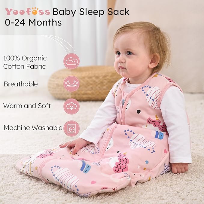 Yoofoss Baby Sleep Sack 18-24 Months, 1.5 Tog Baby Wearable Blanket with 2-Way Zipper, 100% Cotton Organic Fabric Winter Infant Sleeping Sack, Warm Soft Comfy