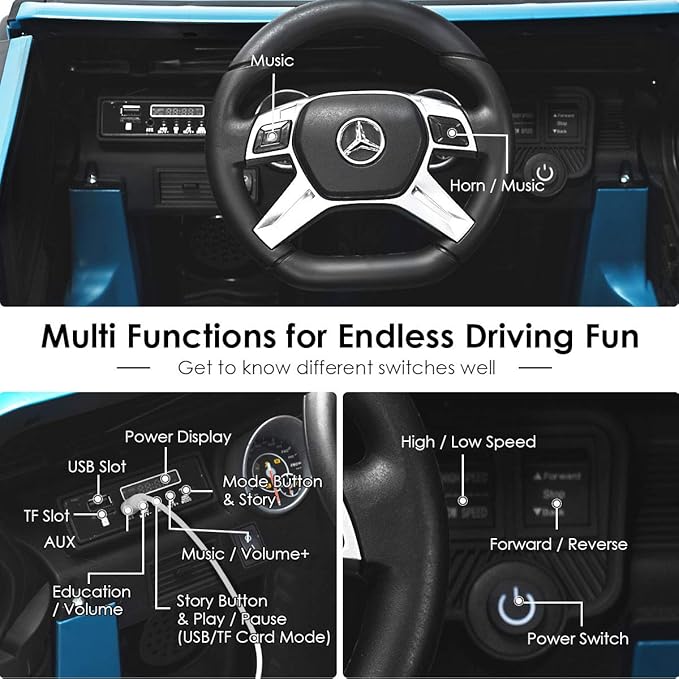 Costzon Ride on Car, Licensed Mercedes-Benz Maybach, 12V Battery Powered Vehicle Toy w/ 2 Motors, Remote Control, 3 Speeds, Lights, Horn, Music, Aux, Storage, Truck, Electric Car for Kids (Navy)