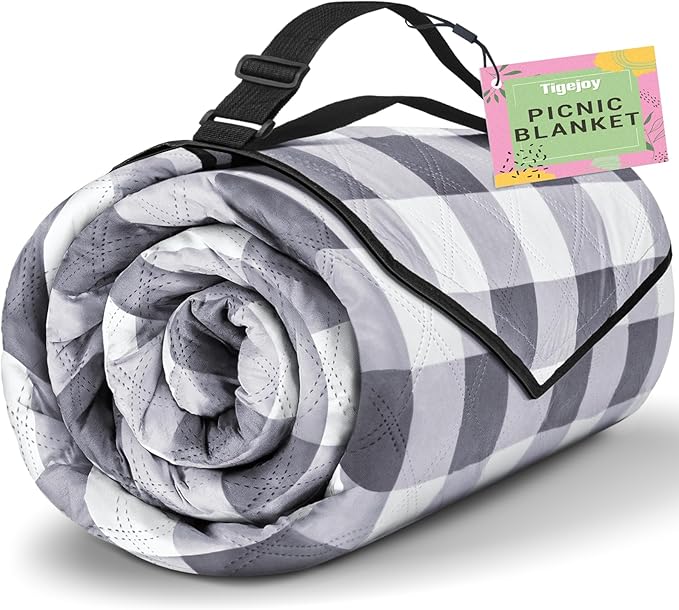 TigeJoy Extra Large Picnic Blanket Waterproof Foldable 60''x80'', Outdoor Picnic Mat Beach Blanket Sandproof for Park, Grass, Travel, Hiking, Camping Essentials, Gingham Picnic Blanket