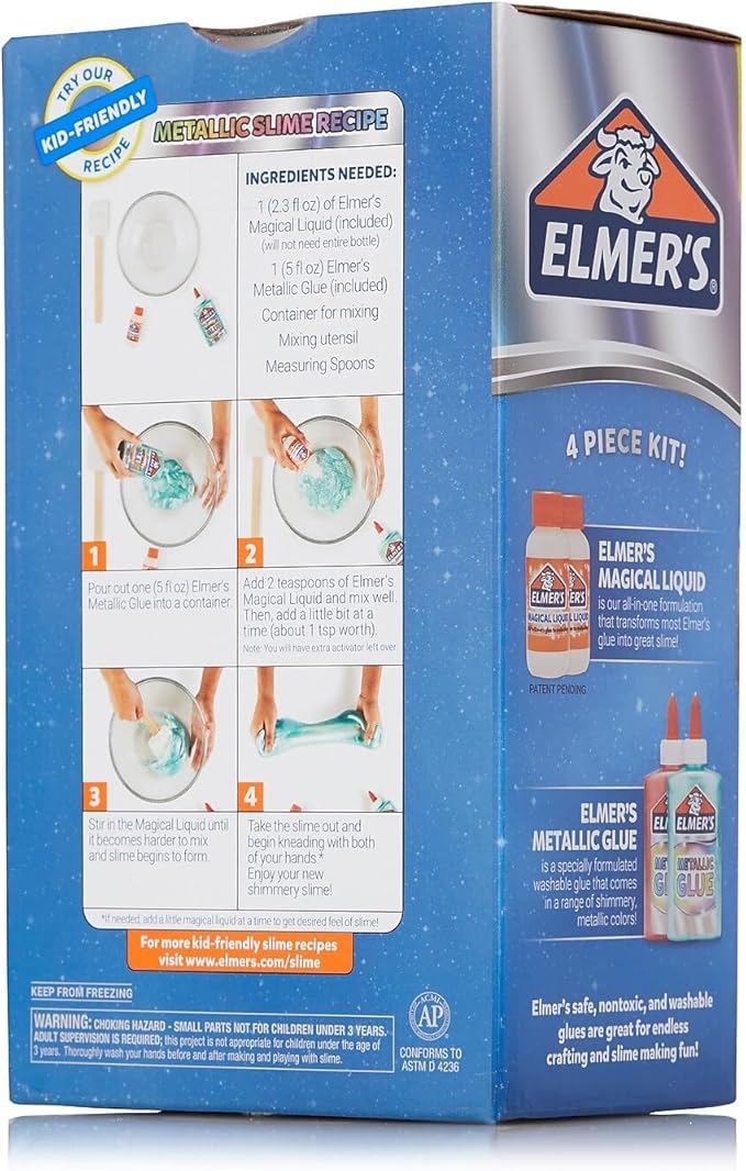 Elmer’s Metallic Slime Kit, Includes Glue and Magical Liquid Activator, 4 Piece Kit - Perfect for Parties, Gift, Kids Activity Time