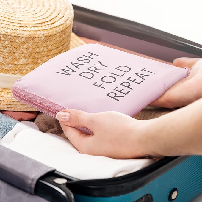 Boao 2 Pcs Travel Laundry Bag Washable Dirty Clothes Bag with Drawstring and Zipper for Suitcase, 22 x 18 Inch (Pink, Gray,Classic)