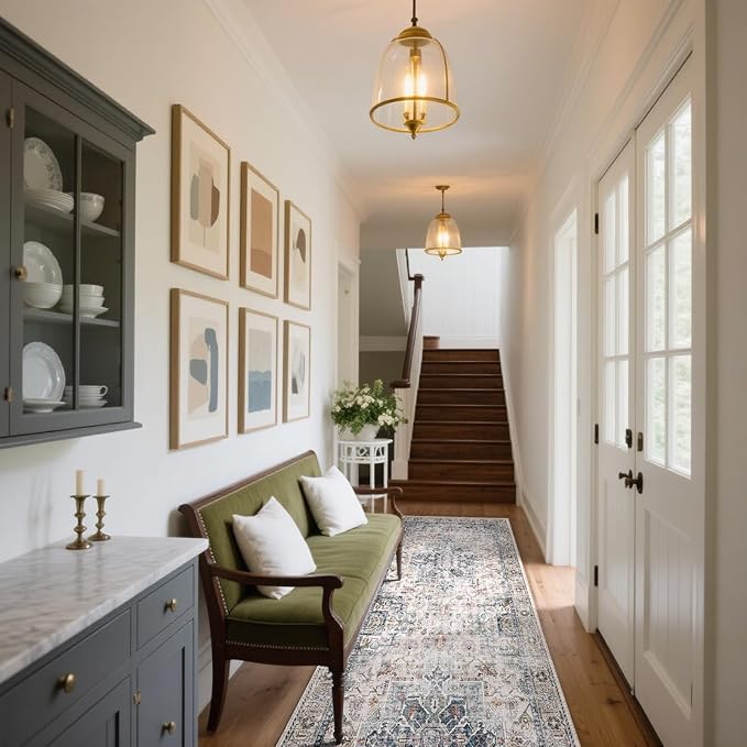 Machine Washable Kitchen Runner Rugs: 2'x10' Hallway Runner Rug Non Slip Low Pile Stain Resistant Soft Carpet Runners for Hallways Indoor Entryway Kitchen Laundry Room Beside Farmhouse