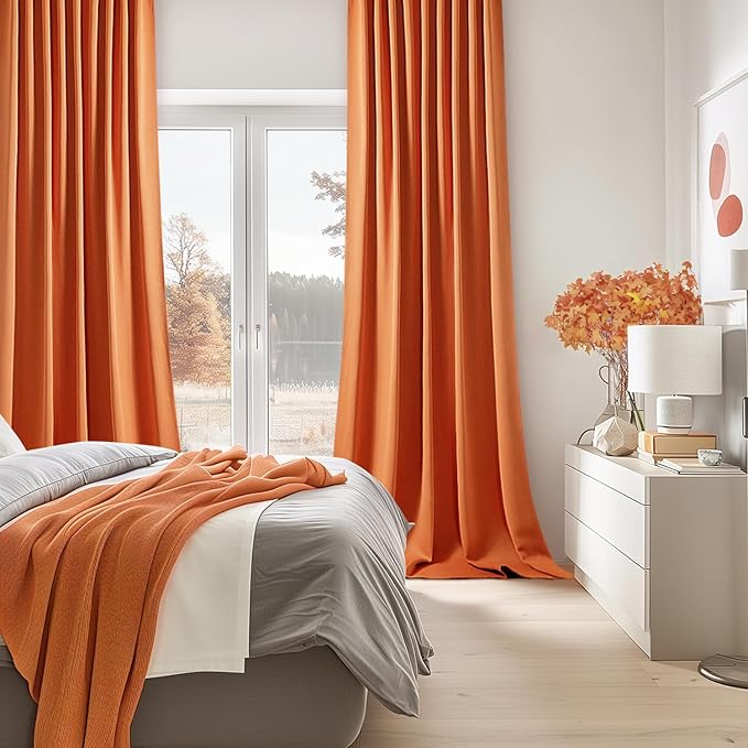 MIULEE Orange Back Tab Blackout Curtains 102 Inch Long 2 Panels Set for Living Room Bedroom, Rod Pocket/Pinch Pleated Fall Thermal Insulated Room Darkening Light Blocking Floor to Ceiling Drapes