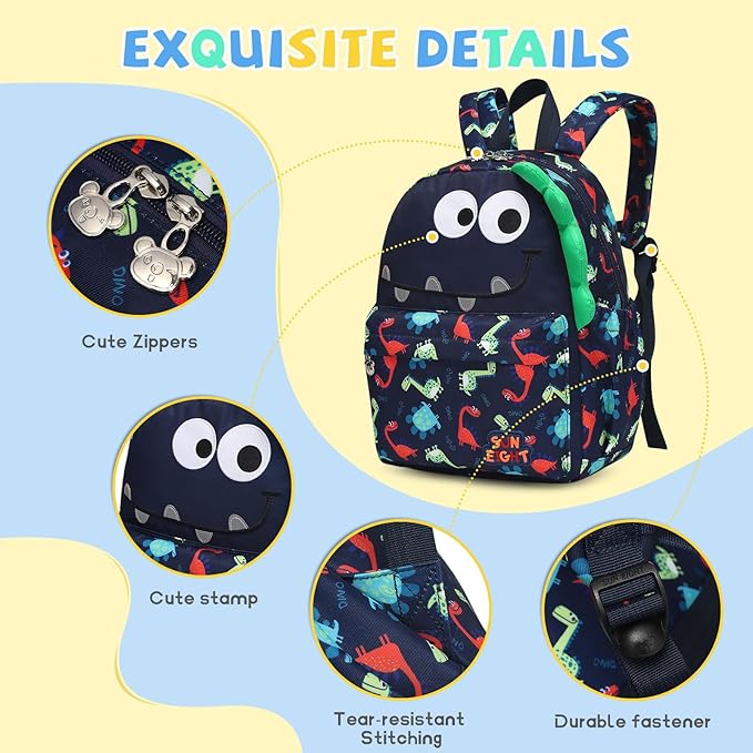 SUN EIGHT Preschool Toddler Kids Backpack Small 3D Cartoon Dinosaur Lunch Daycare School Bookbag Animal Travel Bags for Boy For 2-5 Years old（Cute Dinosaur）