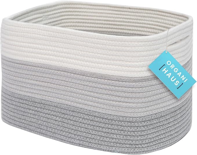 OrganiHaus Cotton Rope Storage Basket for Closet | Towel Basket for Bathroom | Woven Basket for Storage | Woven Baskets for Organizing | Soft Basket | Decorative Cotton Rope Basket for Storage - Gray