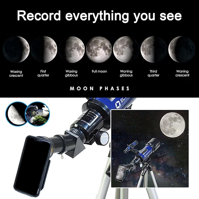 Telescope for Kids & Adults, 70mm Aperture 360mm Refractor (15X-150X) Telescope for Astronomy Beginners, Portable Travel Telescopes with Phone Adapter & 2 Eyepieces