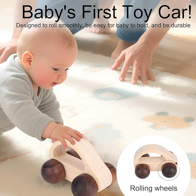 BOXOB Wooden Toys Cars, VehicleToy for Fine Motor Skill Development Wood Baby Push Race Car for Kids Toddlers Baby Boy Girl Birthday Nursery Decor Gift (Color 2)