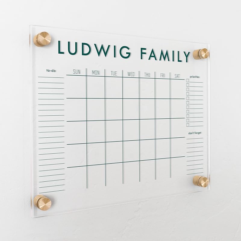 Personalized Clear Acrylic Calendar for Wall, Calendar Whiteboard for Wall, Dry Erase Wall Calendar, Wall Calendar Organizer System for Home (Block, Jade, 14"W x 11"H)