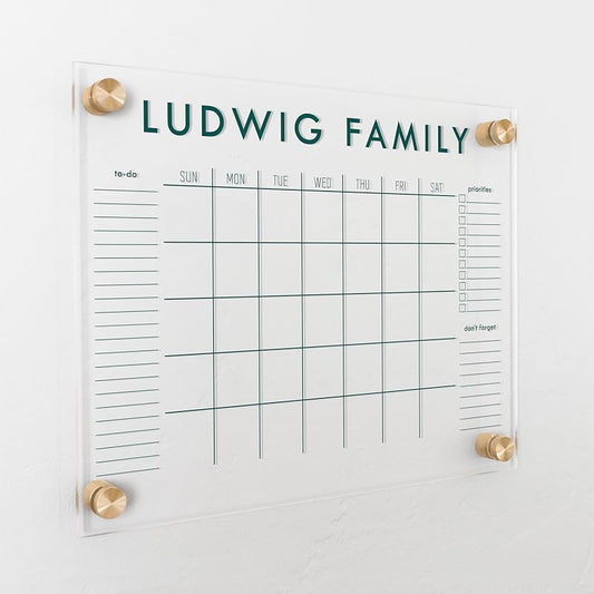 Personalized Clear Acrylic Calendar for Wall, Calendar Whiteboard for Wall, Dry Erase Wall Calendar, Wall Calendar Organizer System for Home (Block, Jade, 14"W x 11"H)