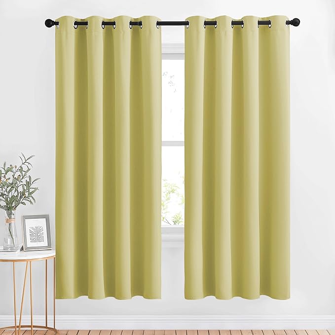 NICETOWN Room Darkening Window Curtains & Drapes 72" Long - Grommet Room Darkening Thermal Insulated Window Treatments Voice Reducing for Bedroom/Living Room (2 Panels, 46 x 72 Inch, Paler Yellow)