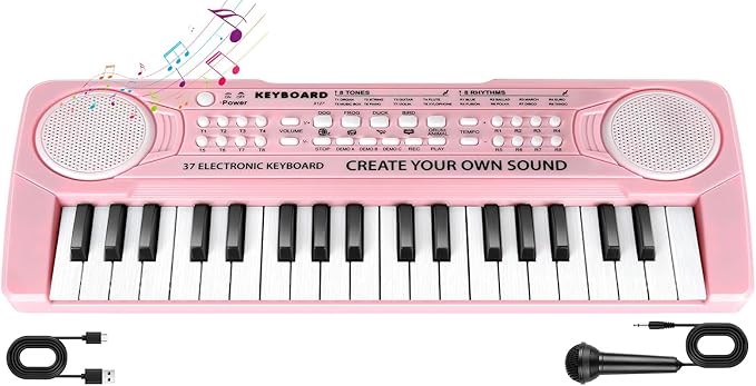 Kids Toddler Toy Piano Keyboard, 37 Key Pink Pianos for Kid Music Toys Instruments with Microphone for 3 4 5 6 7 8 Year Old Girl Boy Birthday/Christmas Day Gift