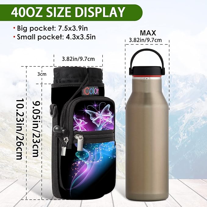 icolor Water Bottle Carrier Bag with Strap 25/32/40 oz Crossbody Bottle Holder with Phone Pocket Sling Sleeve Insulated Neoprene Water Bottle Pouch for Walking Travelling