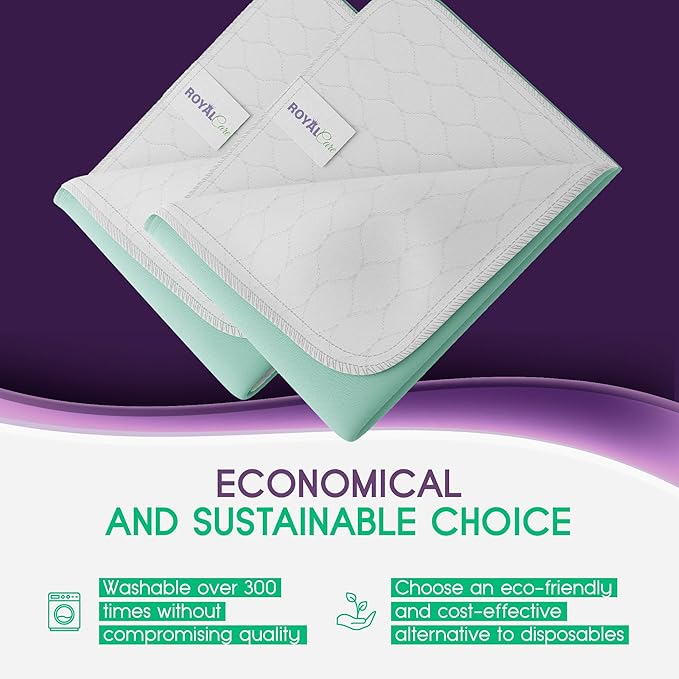 Incontinence Bed Pads - Reusable Waterproof Underpad Chair, Sofa and Mattress Protectors - Highly Absorbent, Machine Washable - for Children, Pets and Seniors (34x52 (Pack of 2), Green)