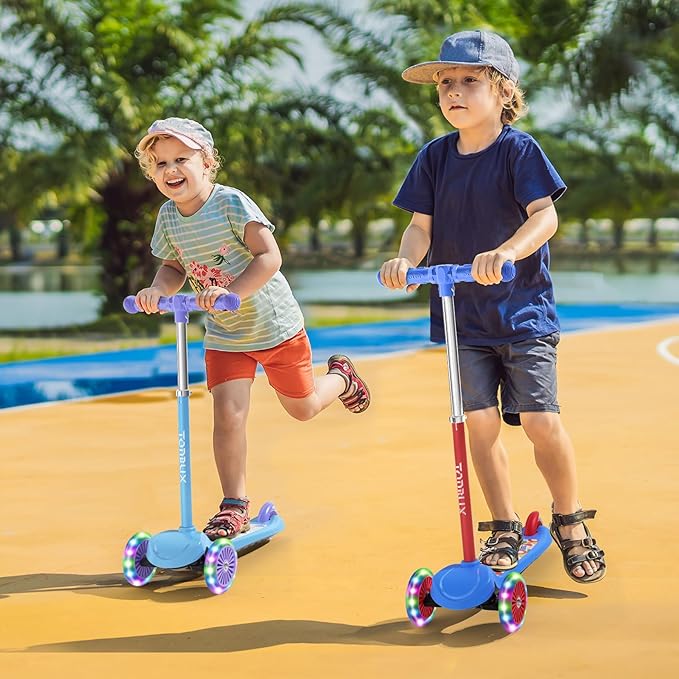 TONBUX Kids Scooter for Ages 3-5, Toddler Scooter with Light-Up Deck and Wheels, Adjustable 4-Level Height 3-Wheel Scooter for Kids, Lean-to-Steer Design
