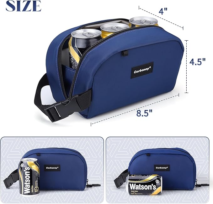 Cerbonny Reusable Lunch Bag, Freezable Insulated Cooler Bag, Leak-Proof, Portable, Navy Blue, 2.5L, 5x9x4 inches