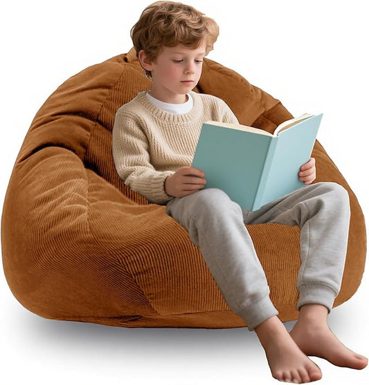 3FT Memory Foam Bean Bag Chairs for Teens or Kids with Filling Bean Bag Sofa with Handle Super Soft Washable Corduroy Fabric Lazy Sofa 3 Foot Caramel