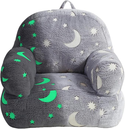 Toddler Chair, Glow in The Dark Kids Sofa Bean Bag Chair for Kids Children Couch Toddler Mini Sofa Armrest for Children, Lightweight Children Sofa(Moon Grey)