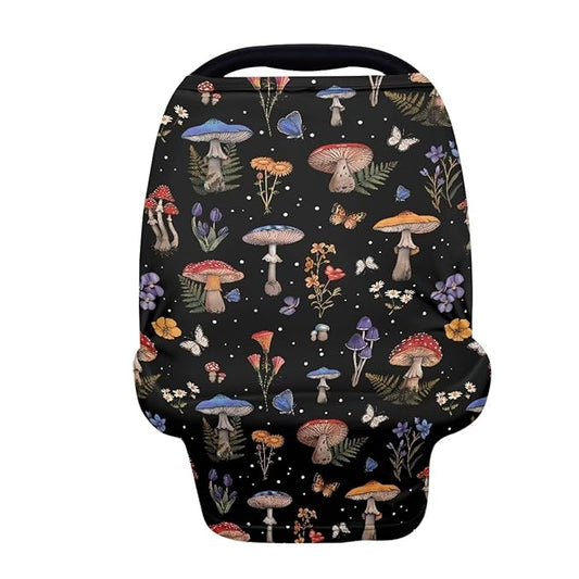 Binienty Mushrooms Car Seat Cover Canopies,Cottagecore Mushroom Nursing Cover for Mom Stretchy Infants Stroller Cover/High Chair/Breastfeeding Cover