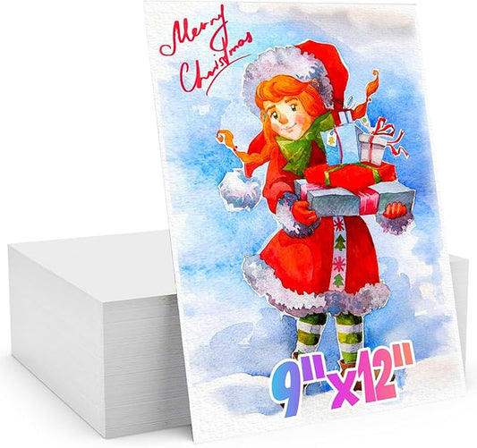 Watercolor Paper, 250 Sheets Water Color Paper Bulk, Art Supplies for Kids Adults, 9"x12" Artist Sketch Easel Painting Drawing Paper, Valentines Day Easter Basket Stuffers, Teacher & School Supplies