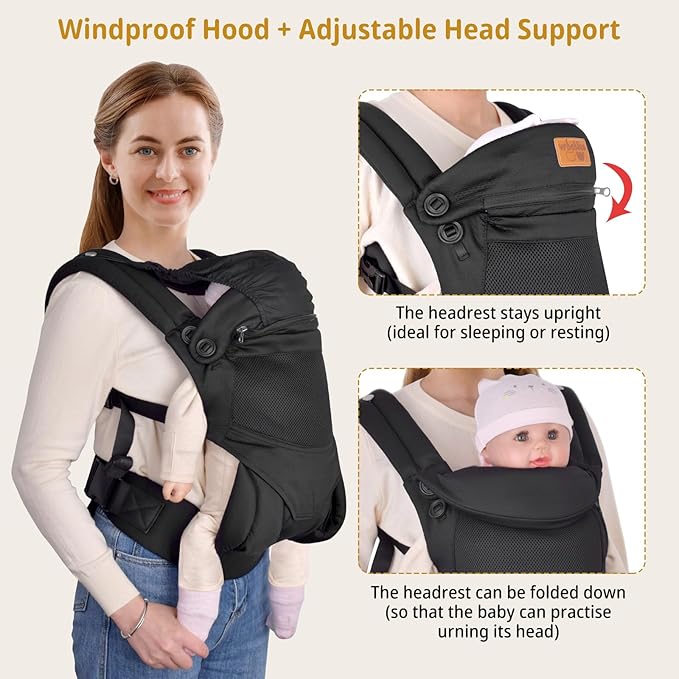 New Upgrade Ergonomic Baby Carrier Newborn Toddler Wrap Carrier,Hands Free Baby Sitting Sling,Breathable,Perfect for Infants/Chest Sling for Babies Shower Gift (Ink-Black, Upgrade-with Belt)