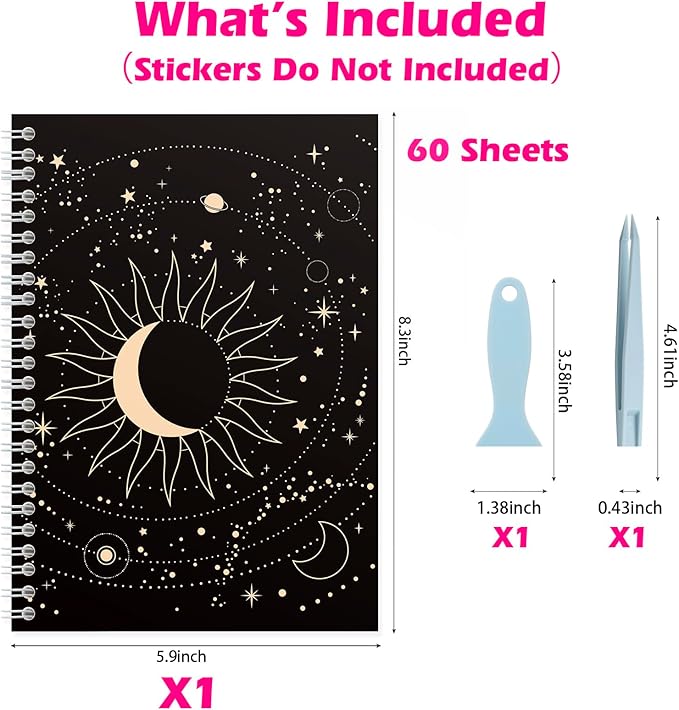 Reusable Sticker Book 60 Sheets, Sticker Collecting Book Album, Reusable Sticker Album, Sticker Organizer, Blank Sticker Book for Children, Sticker Keeper Book with Tweezer and Spatula, A5