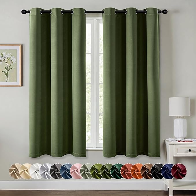 MIULEE Olive Green Blackout Curtains - Thermal Insulated Bedroom Curtains Room Darkening Drapes for Living Room Kitchen Grommet Top Light Blocking Window Treatment, 40 x 54 Inches Long, 2 Panels