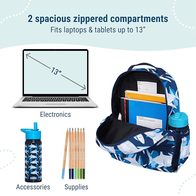 Wildkin ECO rPET 15-inch Kids Backpack – Sustainable, Padded, Adjustable – Sharks