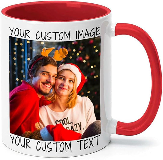 Ship Next Day Custom Mug Design Your Own Photo Text Personalized Picture Gifts for Women Men Customized Gifts Idea Personalized Coffee Mugs 11oz Red Handle