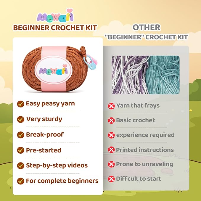 Mewaii Crochet Kit for Beginners Level 3 with 40% Extra Eco-Friendly Pre-Started Easy Yarn, Step-by-Step Video Tutorials for Adults and Kids (Hug Highland Cow)